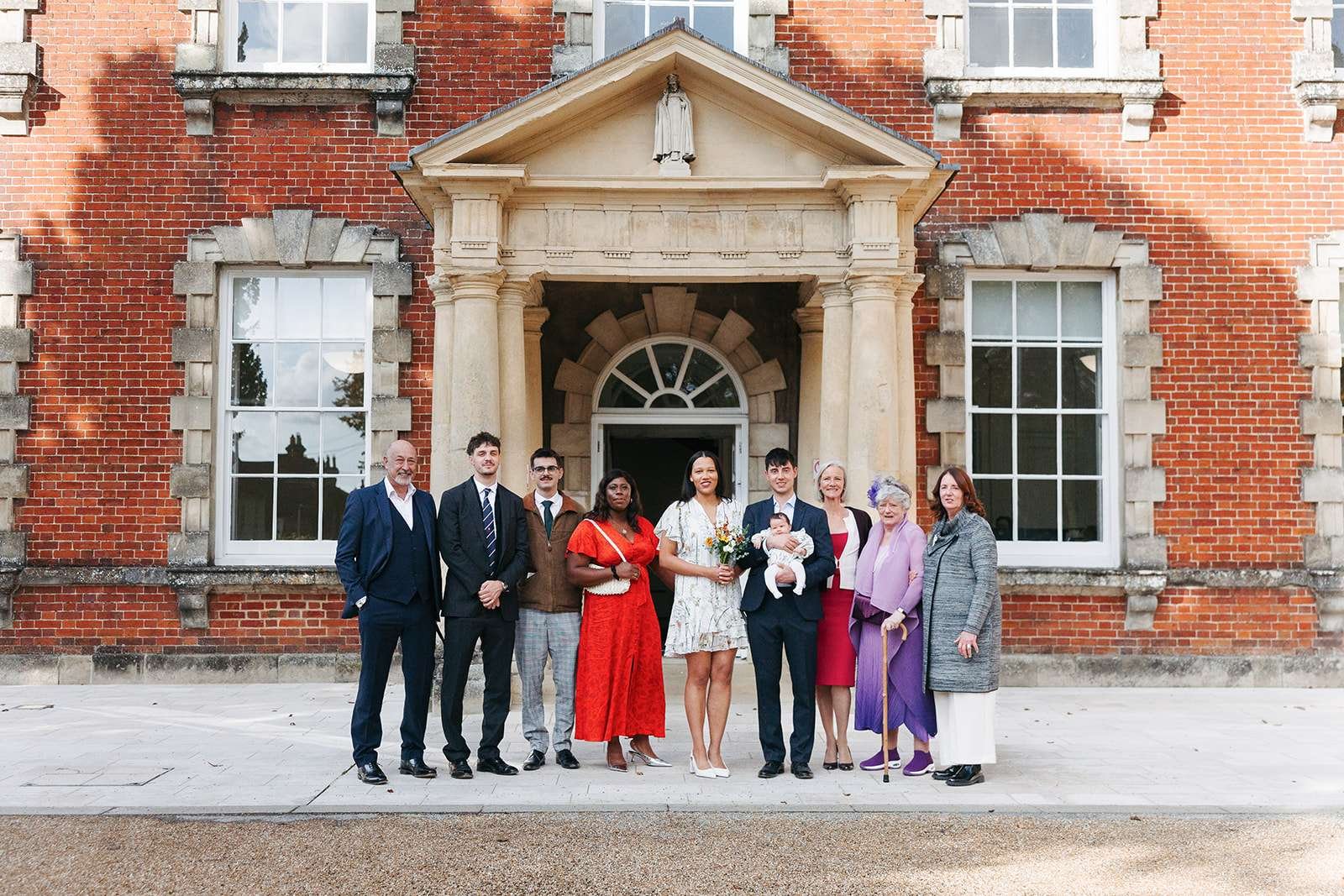 intimate wedding - family photos in front of Salisbury Registry office