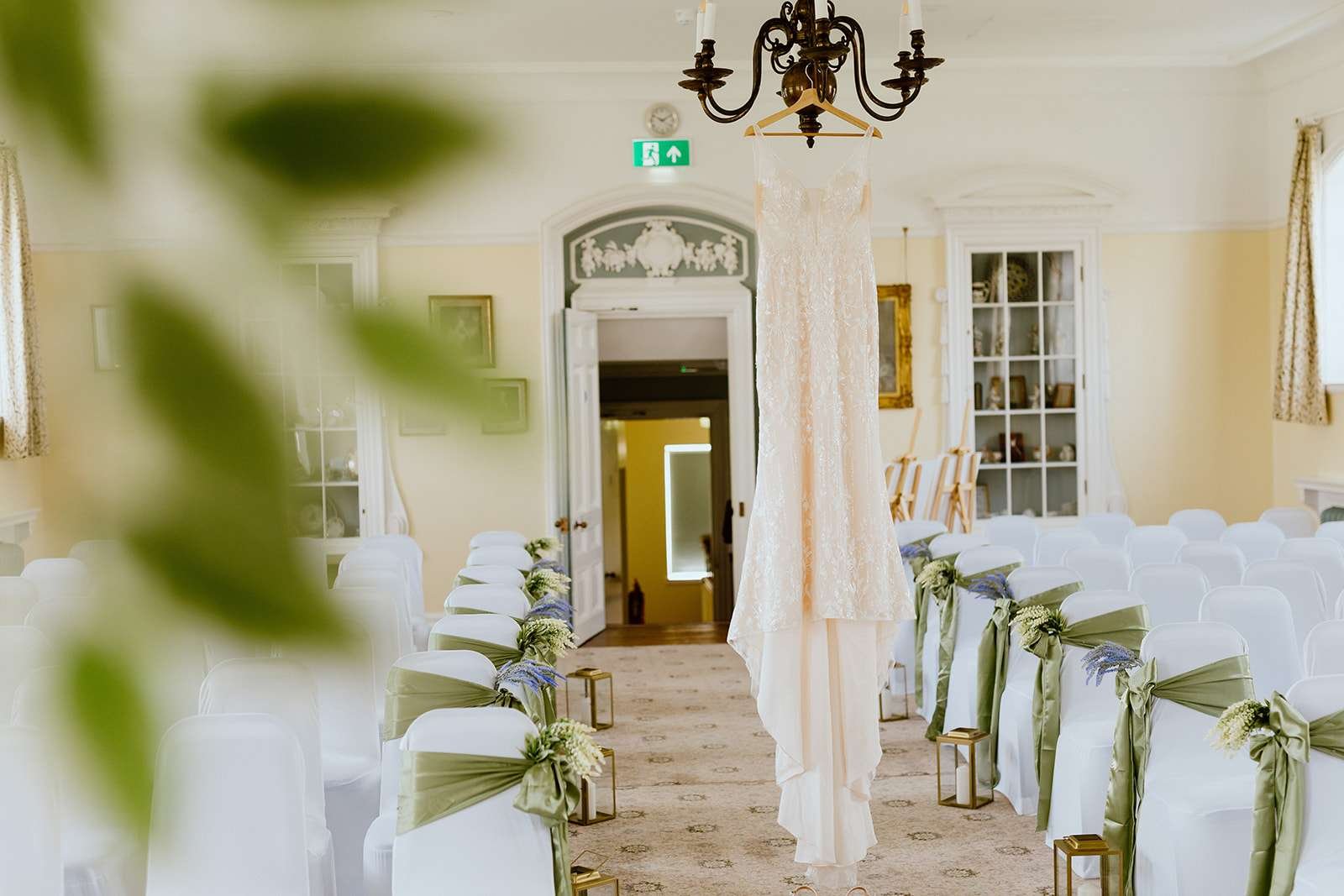 wedding dress in the Lady Florence Room at Antrobus House