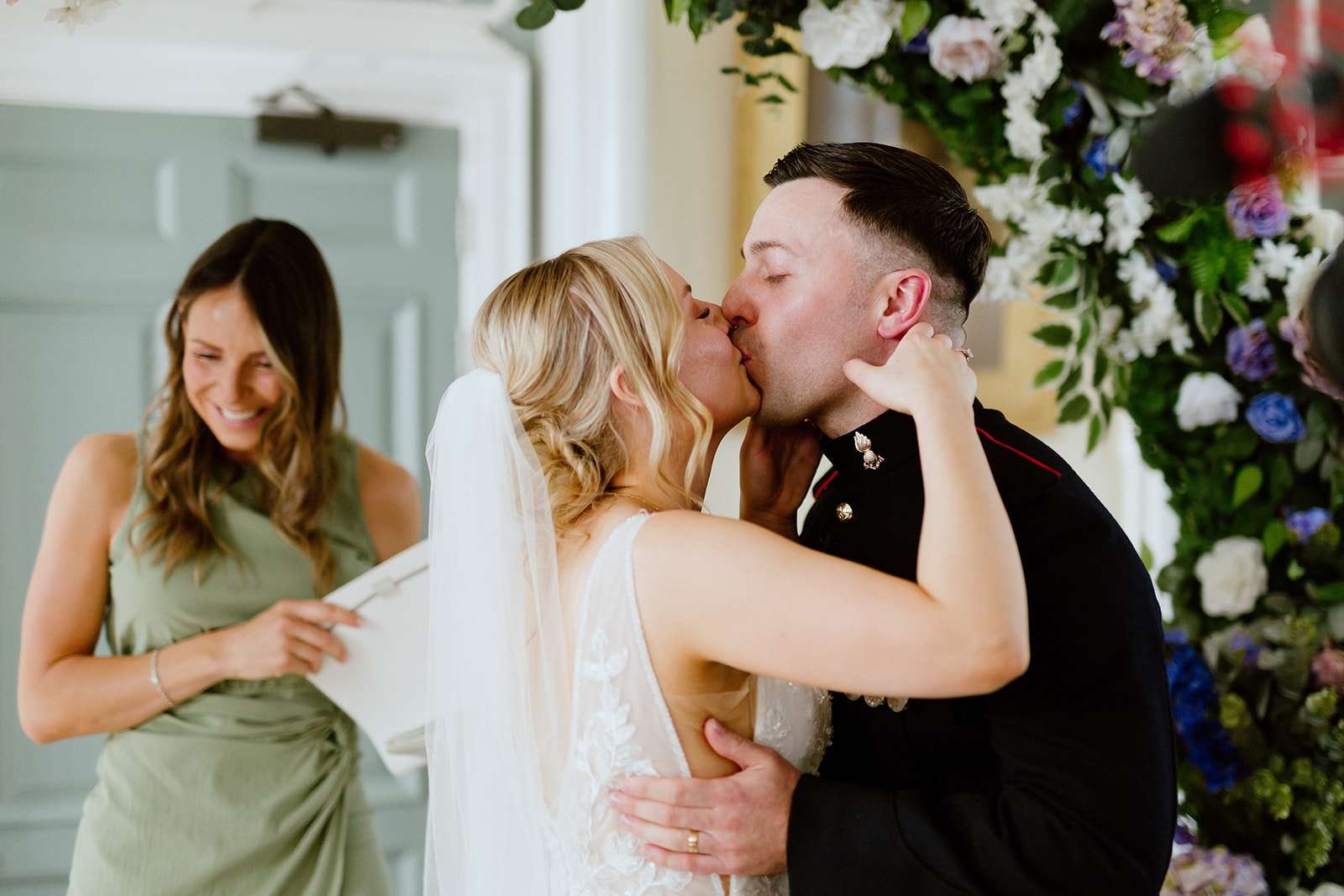 Emotional wedding ceremony in the Lady Florence Room at Antrobus House