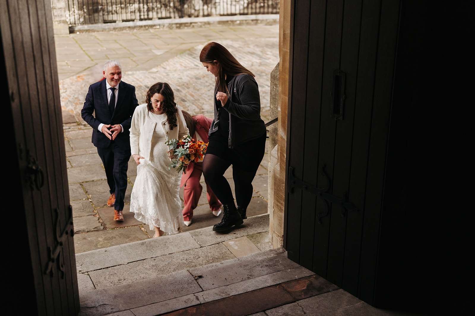Bride is coming to Winchester Registry Office set up for an intimate civil wedding ceremony.