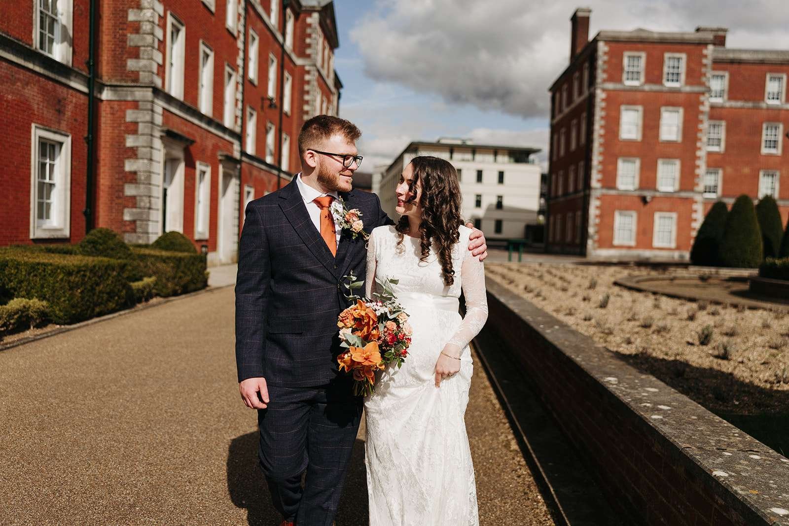 Bride and groom  photoshoot Peninsula Garden near Winchester Registry Office photo by Winchester wedding photographer