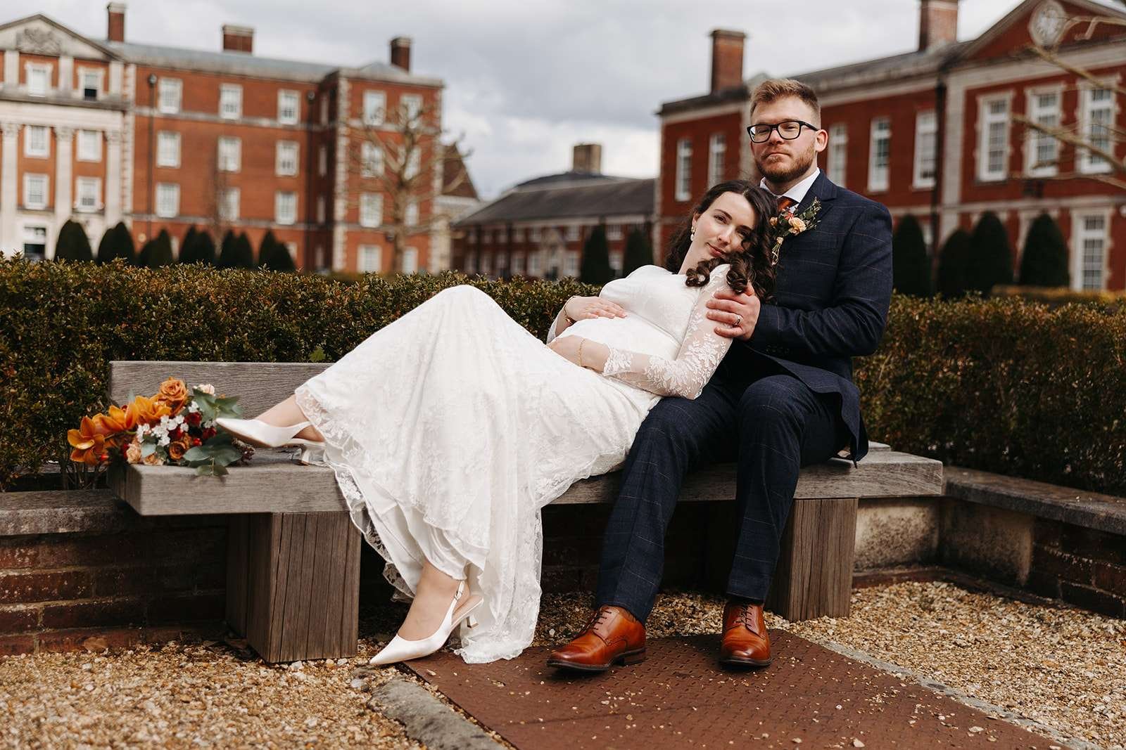Bride and groom photo session at Peninsula Garden near Winchester Registry Office photo by Winchester wedding photographer